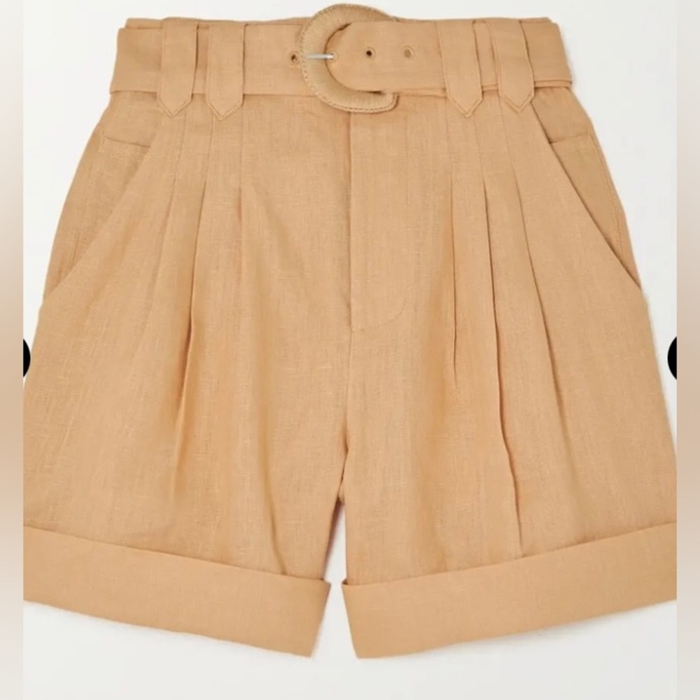 Farm rio belted pleated linen shorts
